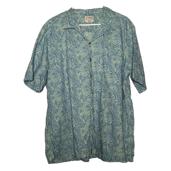 L.L. Bean Other - LL Bean Shirt Mens XL Blue Traditional Fit Tropical Hawaiian Cotton Button Up